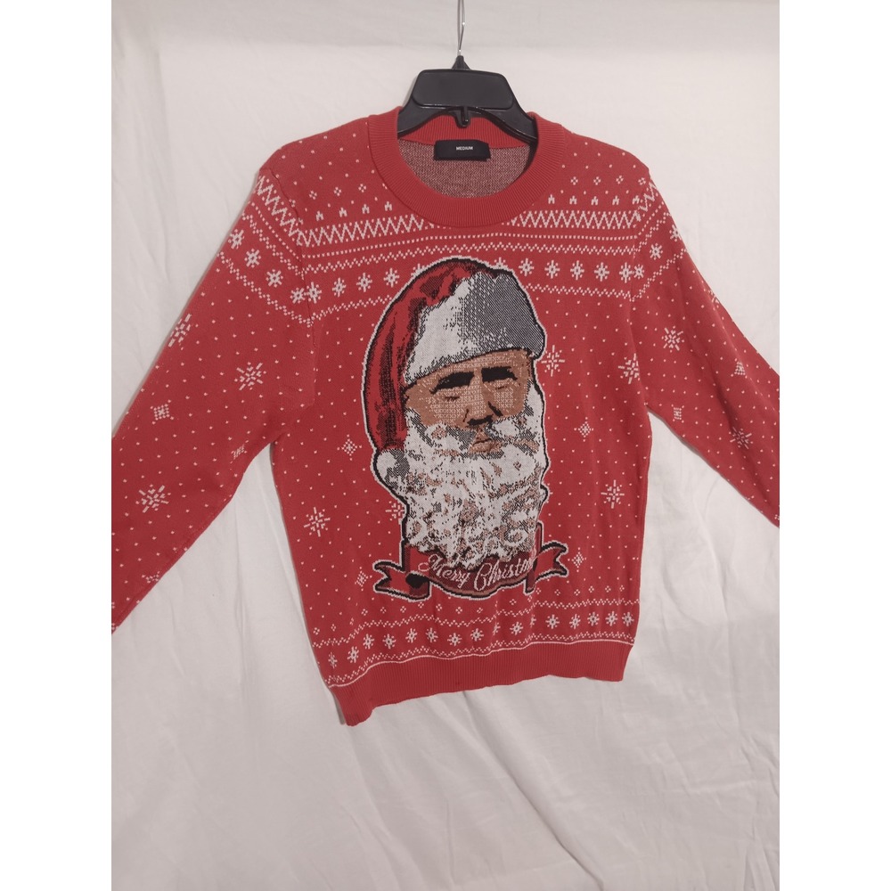 Mens Red Santa Claus Merry Christmas Ugly Holiday Sweater Fair Isle Medium